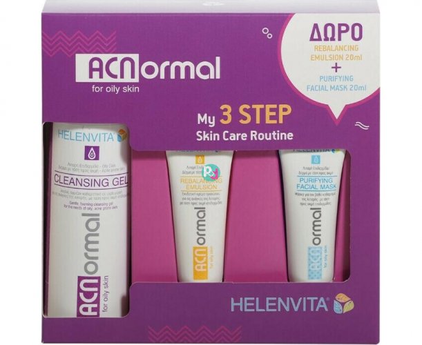 Helenvita Promo Acnormal Cleansing Gel 200ml + Rebalancing Emulsion 20ml + Purifying Facial Mask 20ml